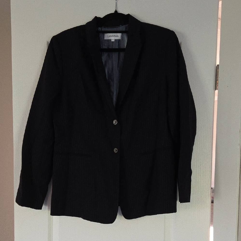 Calvin Klein Charcoal Pinstripe  Women's Blazer & Skirt Set